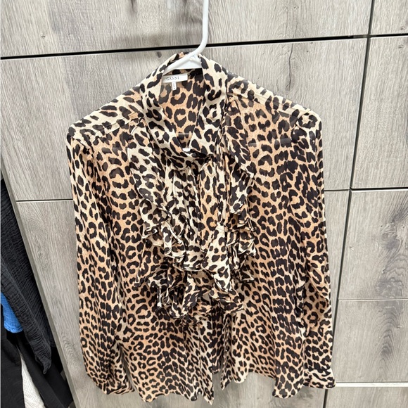 Ganni Leopard Print Ruffle Blouse - Picture 1 of 5